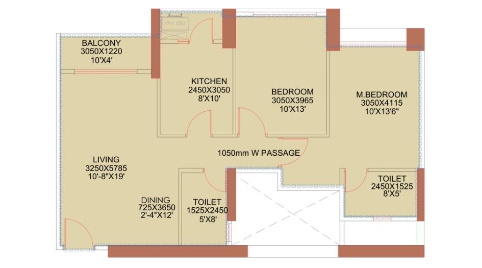 Ajmera-Manhattan-2 BHK-828-sqft-Unit-Plan