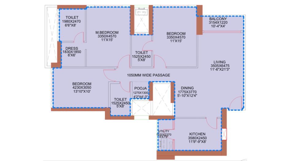 Ajmera-Manhattan-3BHK-1239sqft-Unit-Plan